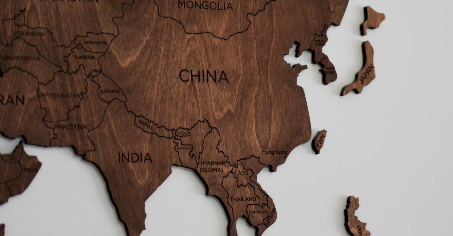 Map of China made of wood